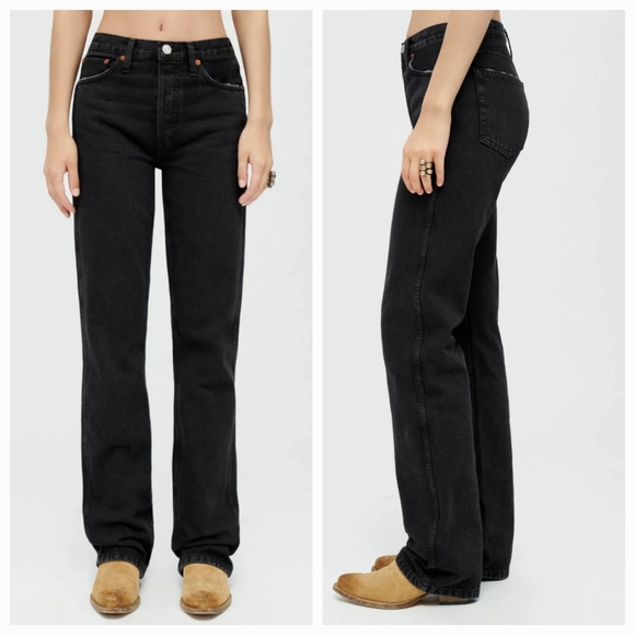 NWT Re/Done Classic Black 90s High Rise Loose Relaxed Straight Fit Jeans Size 27